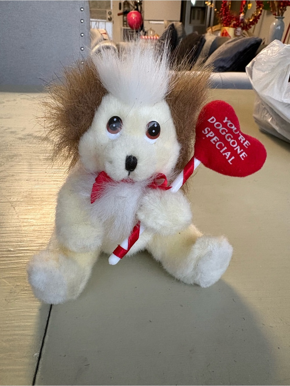 Vintage Valentine Plush Dog with Red Heart